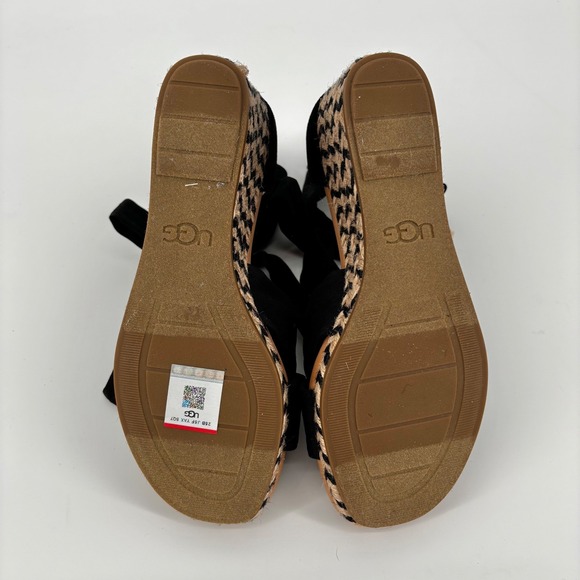 NWOT UGG Women's Yarrow Black Suede Espadrille Wedge Sandals Ankle Bow Straps - Picture 8 of 9